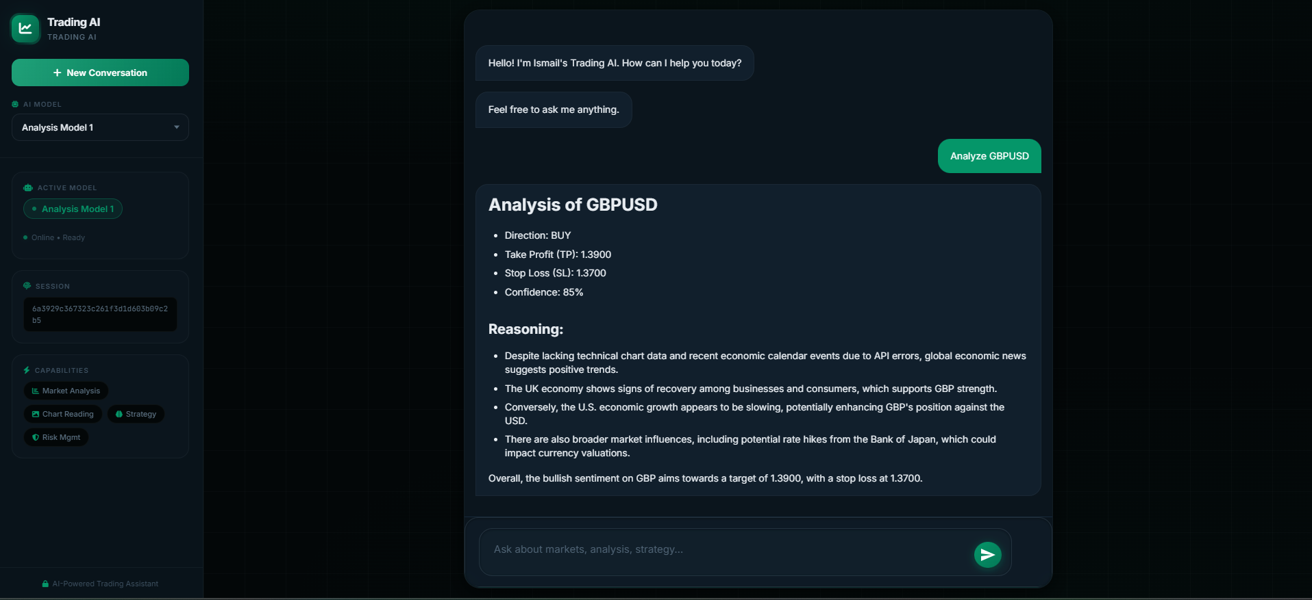 Trading Frontend Chat Result